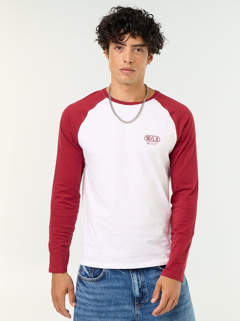 T-shirt estampado com mangas raglan compridas Vermelho - Kiabi