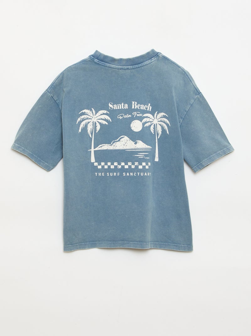 T-shirt estampado com mensagem de manga curta Azul - Kiabi