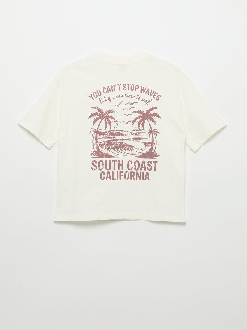 T-shirt estampado com mensagem de manga curta Branco - Kiabi