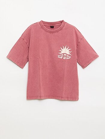 T-shirt estampado com mensagem de manga curta