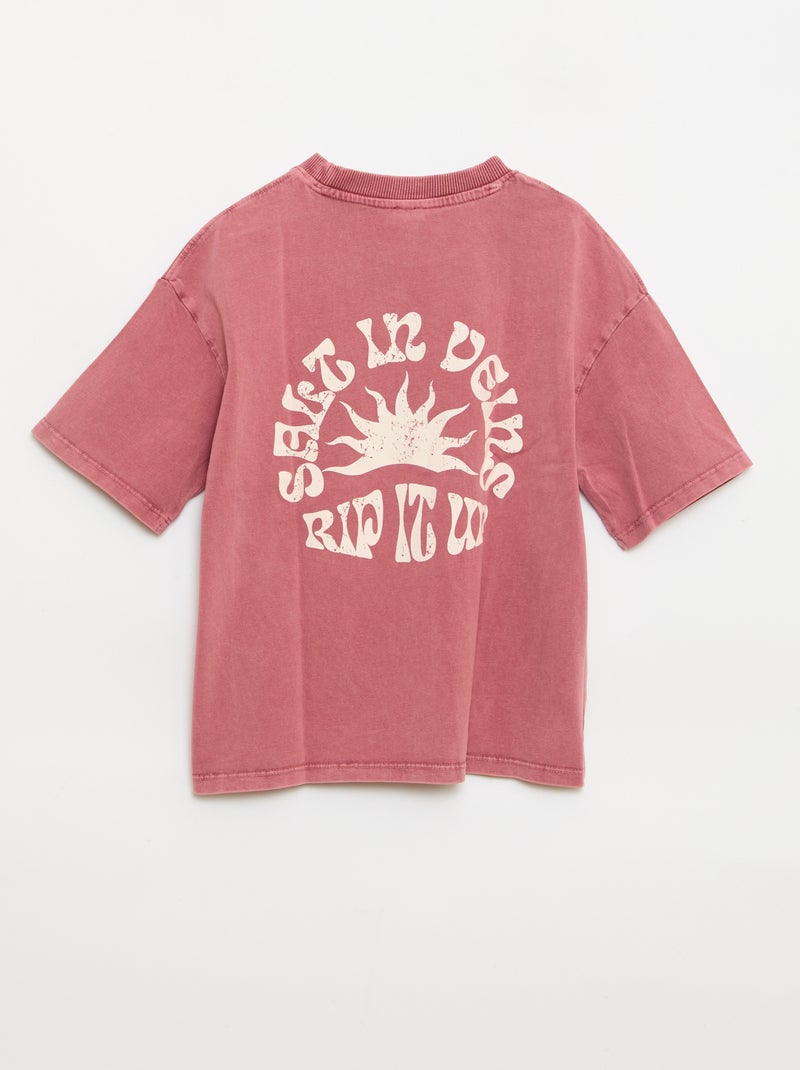 T-shirt estampado com mensagem de manga curta Vermelho - Kiabi