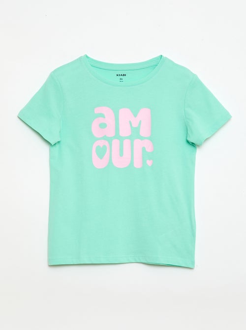 T-shirt estampado com mensagem e mangas curtas - Kiabi