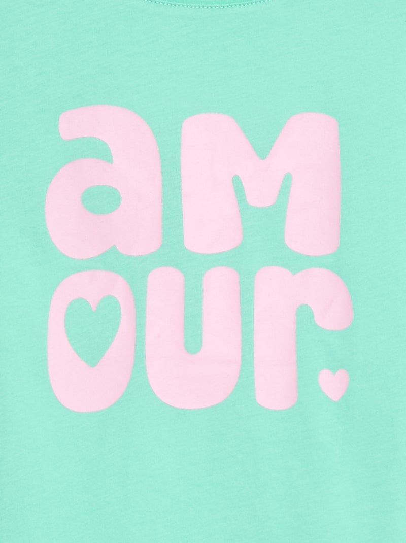 T-shirt estampado com mensagem e mangas curtas Verde - Kiabi