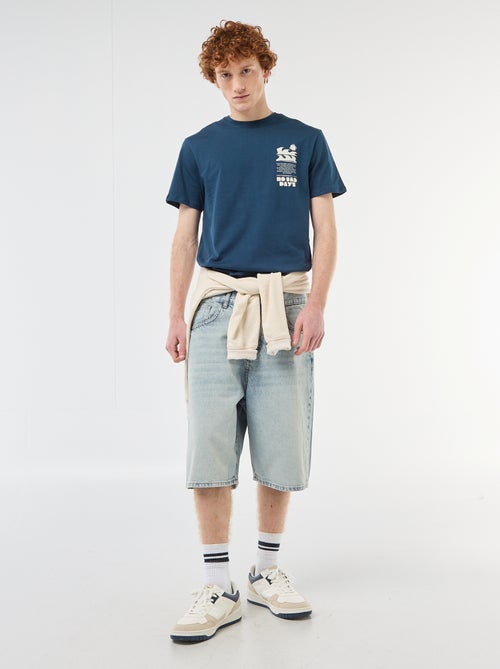 T-shirt estampado com padrão localizado em algodão liso - Kiabi