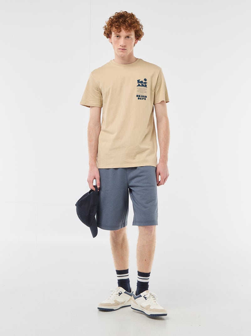 T-shirt estampado com padrão localizado em algodão liso Bege - Kiabi