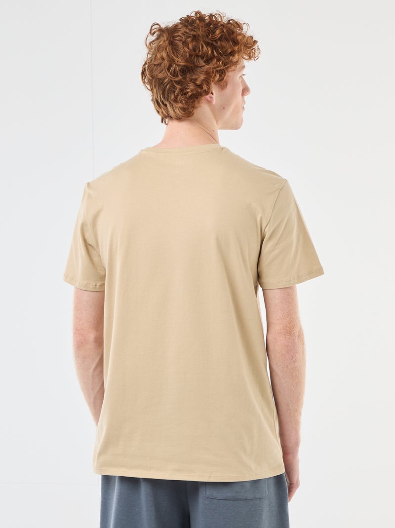 T-shirt estampado com padrão localizado em algodão liso Bege - Kiabi