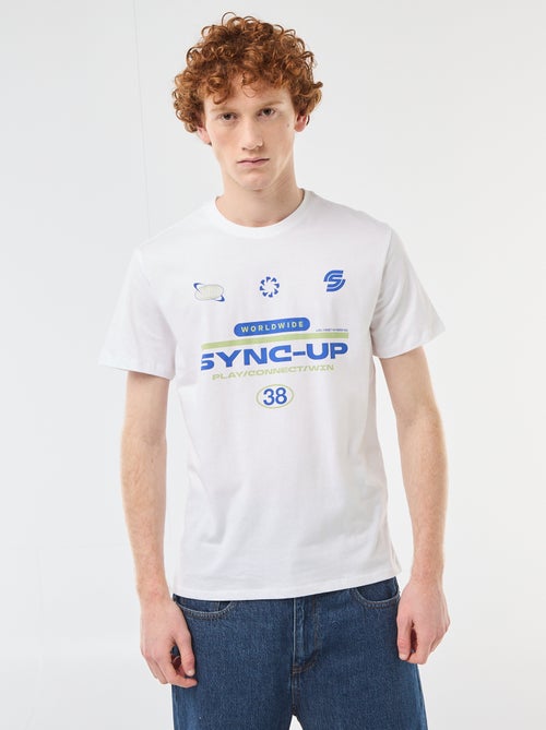 T-shirt estampado com padrão localizado em algodão liso - Kiabi