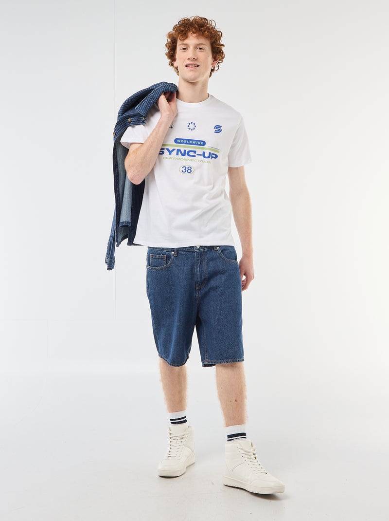 T-shirt estampado com padrão localizado em algodão liso Branco - Kiabi