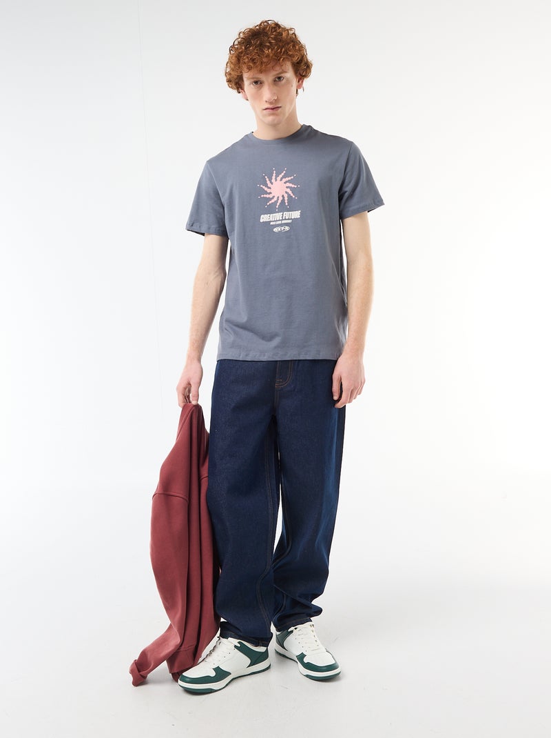 T-shirt estampado com padrão localizado em algodão liso Cinza - Kiabi