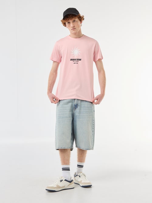 T-shirt estampado com padrão localizado em algodão liso - Kiabi