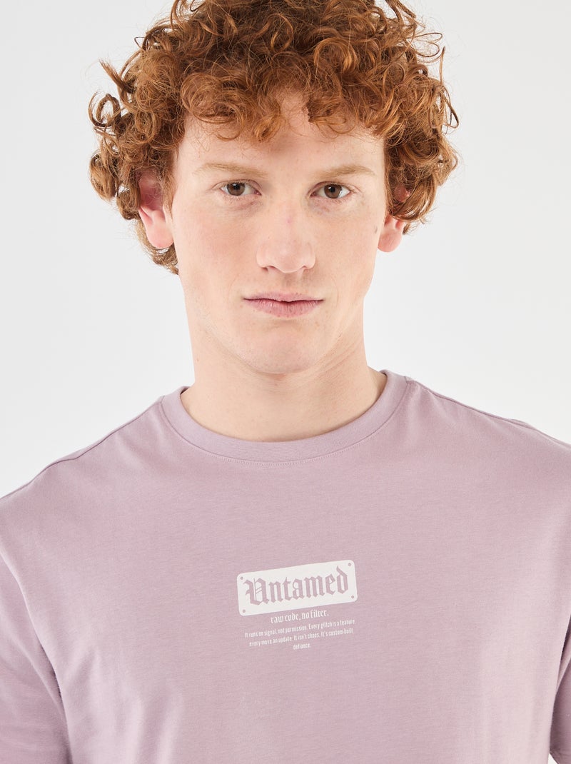 T-shirt estampado com padrão localizado em algodão liso Violeta - Kiabi