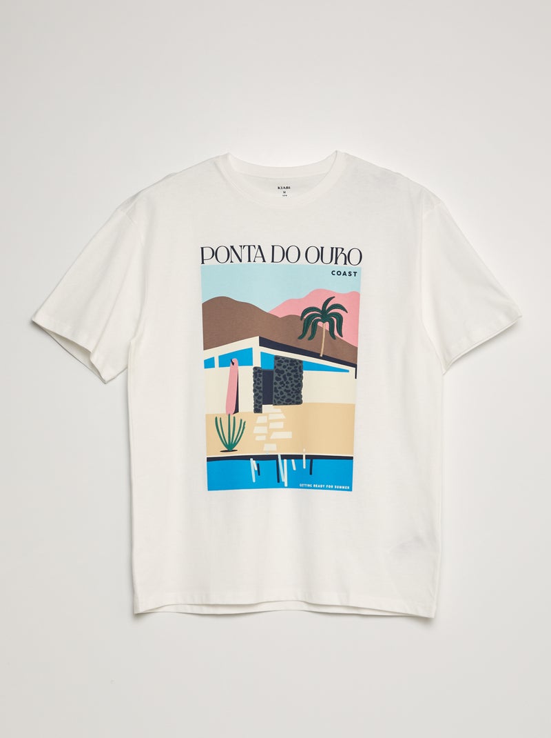 T-shirt estampado de gola redonda BRANCO - Kiabi