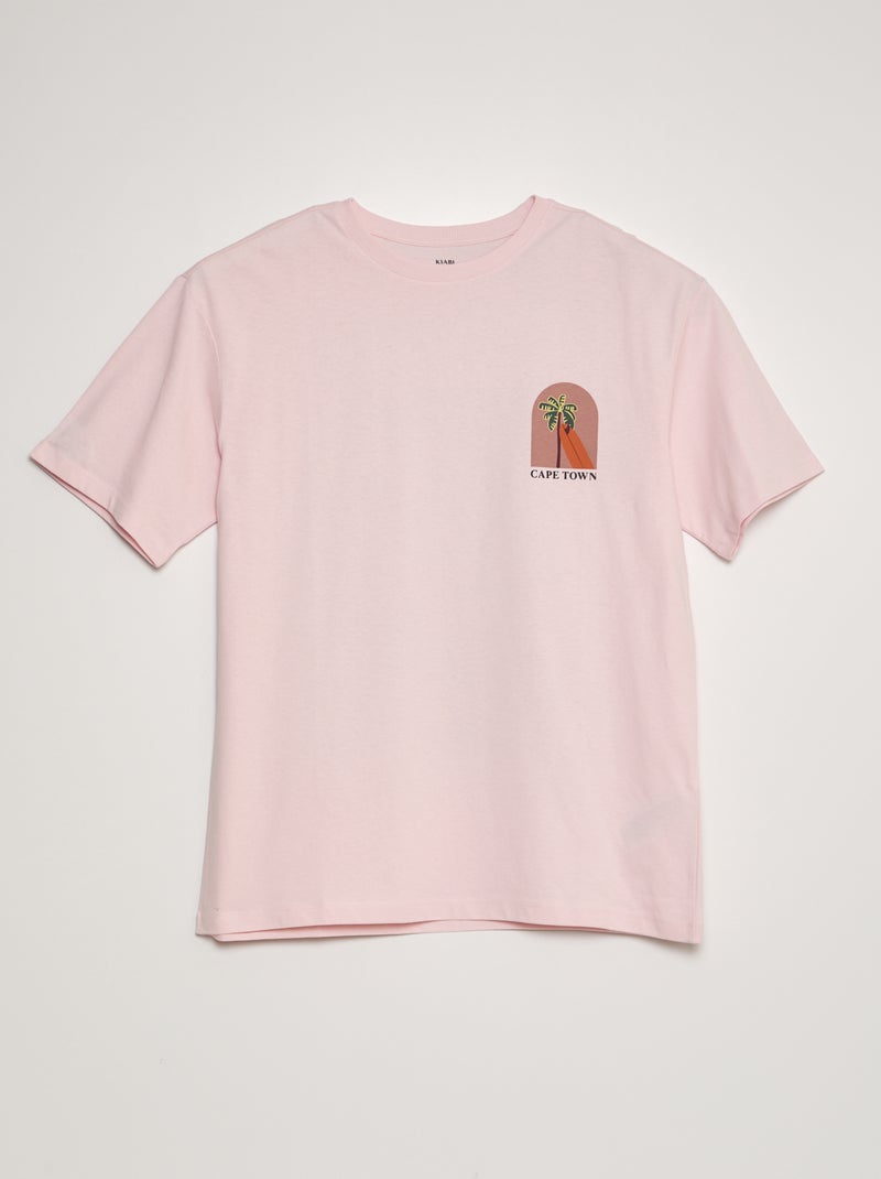 T-shirt estampado de gola redonda BRANCO - Kiabi