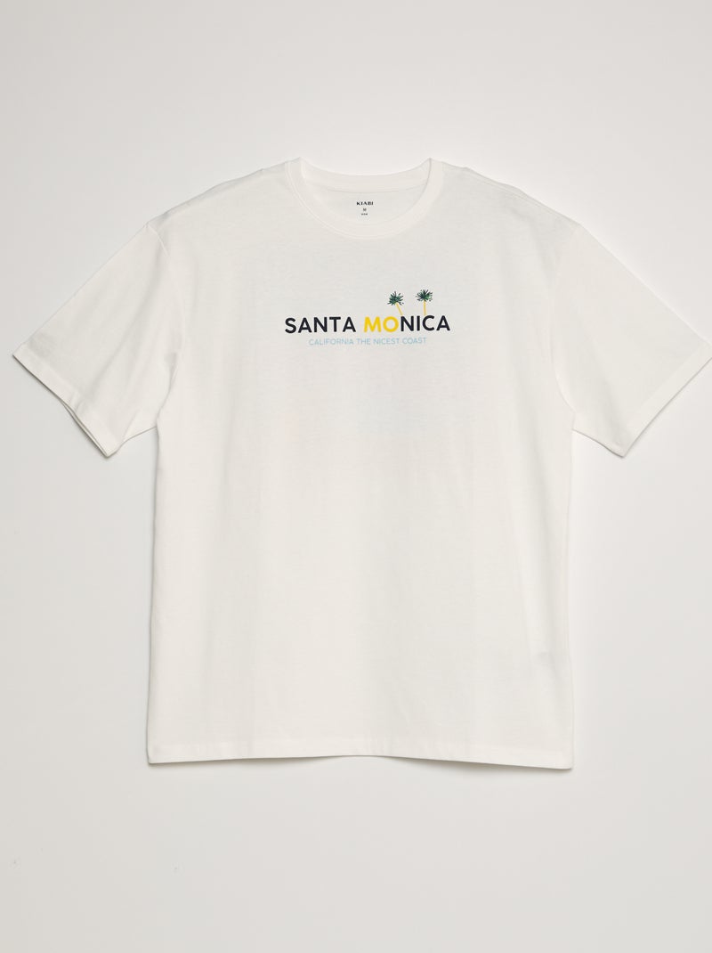 T-shirt estampado de gola redonda BRANCO - Kiabi