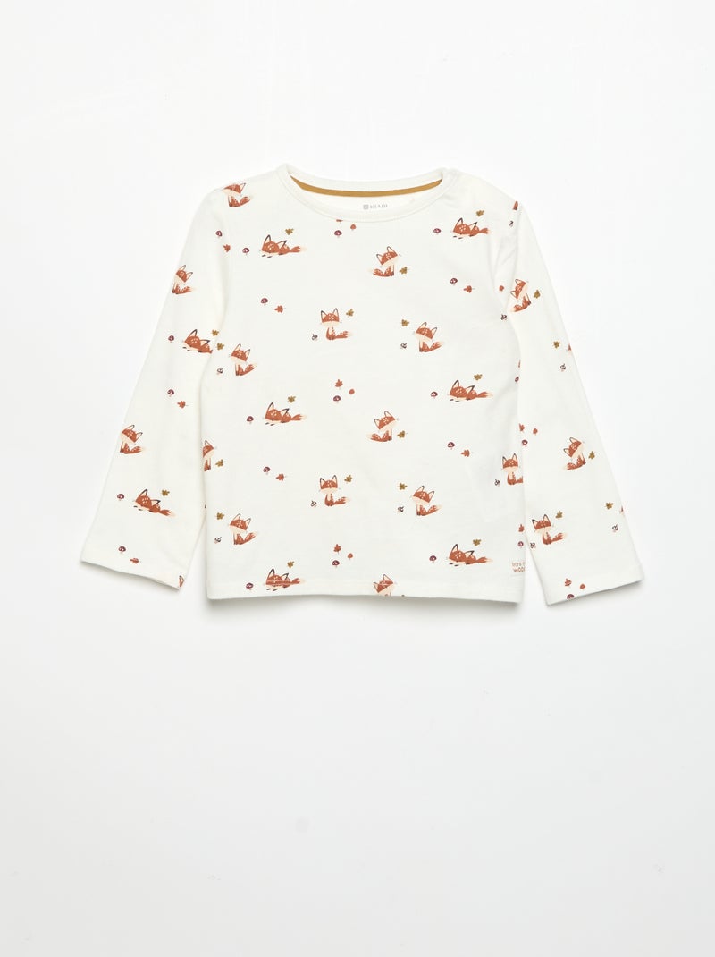 T-shirt estampado de manga comprida Bege - Kiabi