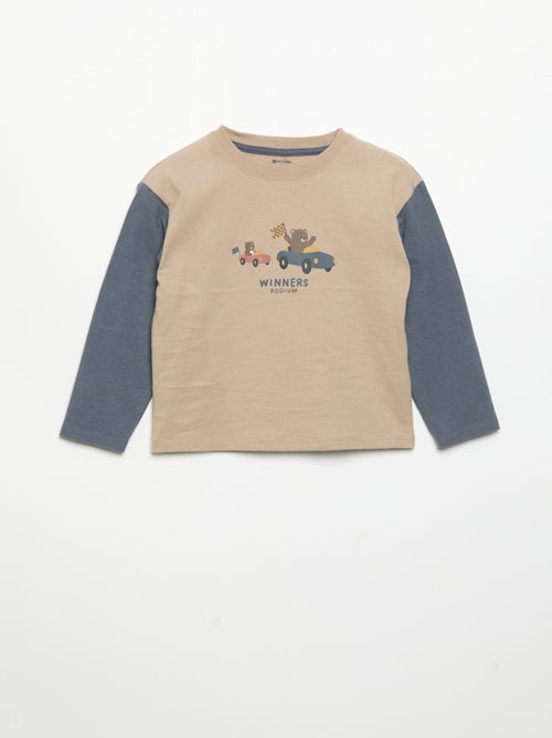 T-shirt estampado de manga comprida - Kiabi