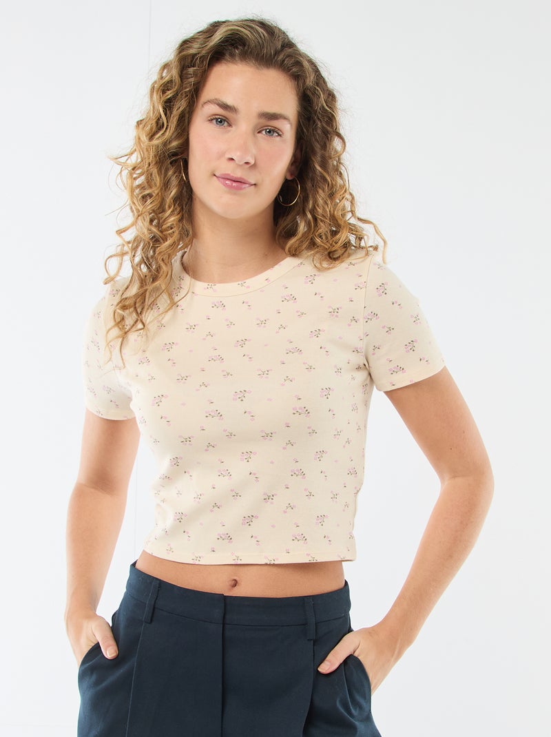 T-shirt estampado de manga curta com padrão Branco - Kiabi