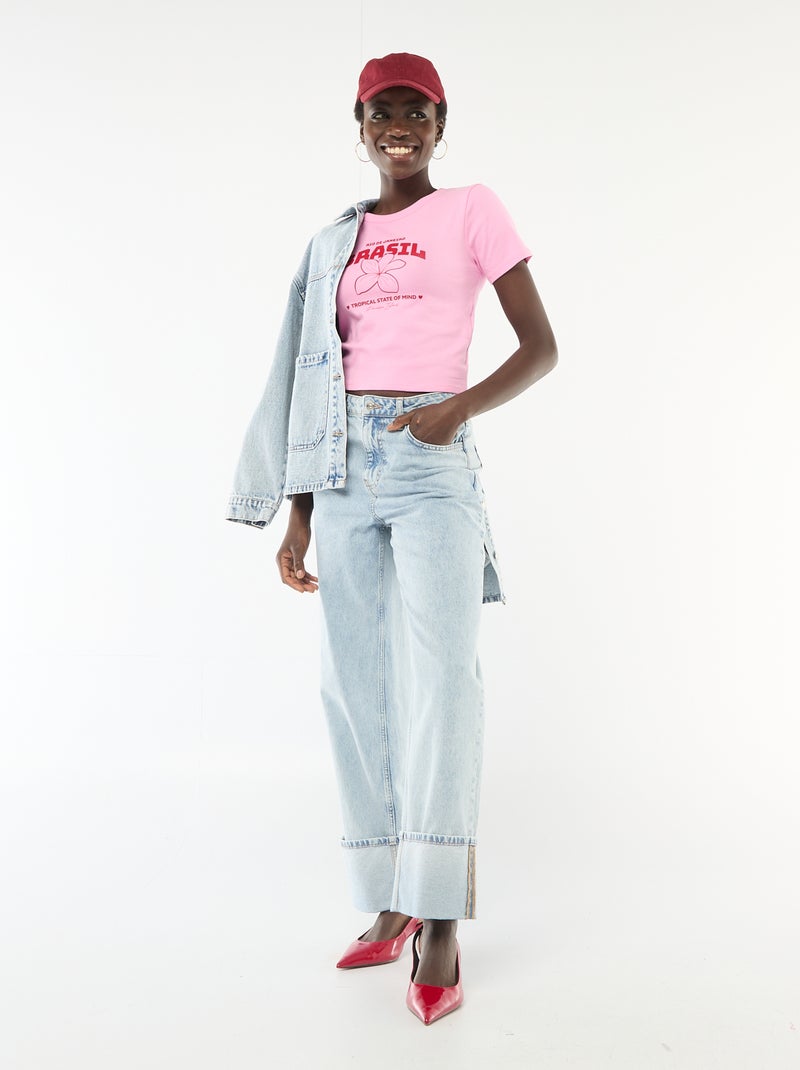 T-shirt estampado de manga curta com padrão Rosa - Kiabi
