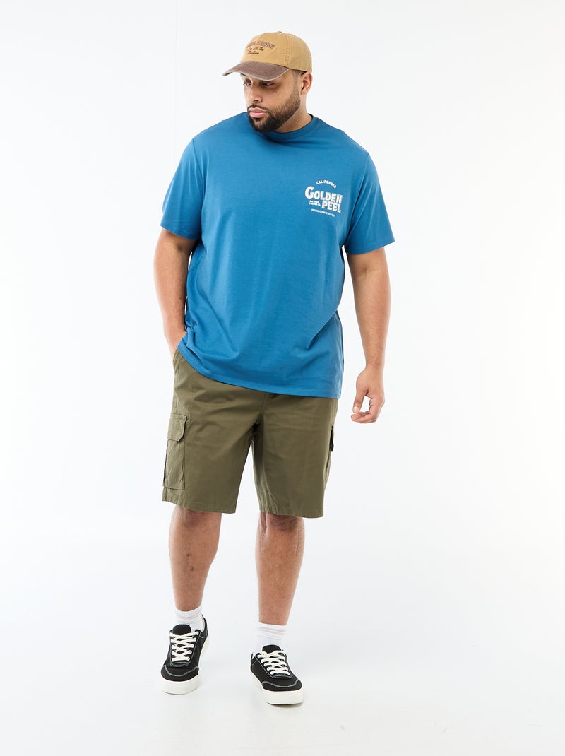 T-shirt estampado de manga curta e gola redonda Azul - Kiabi