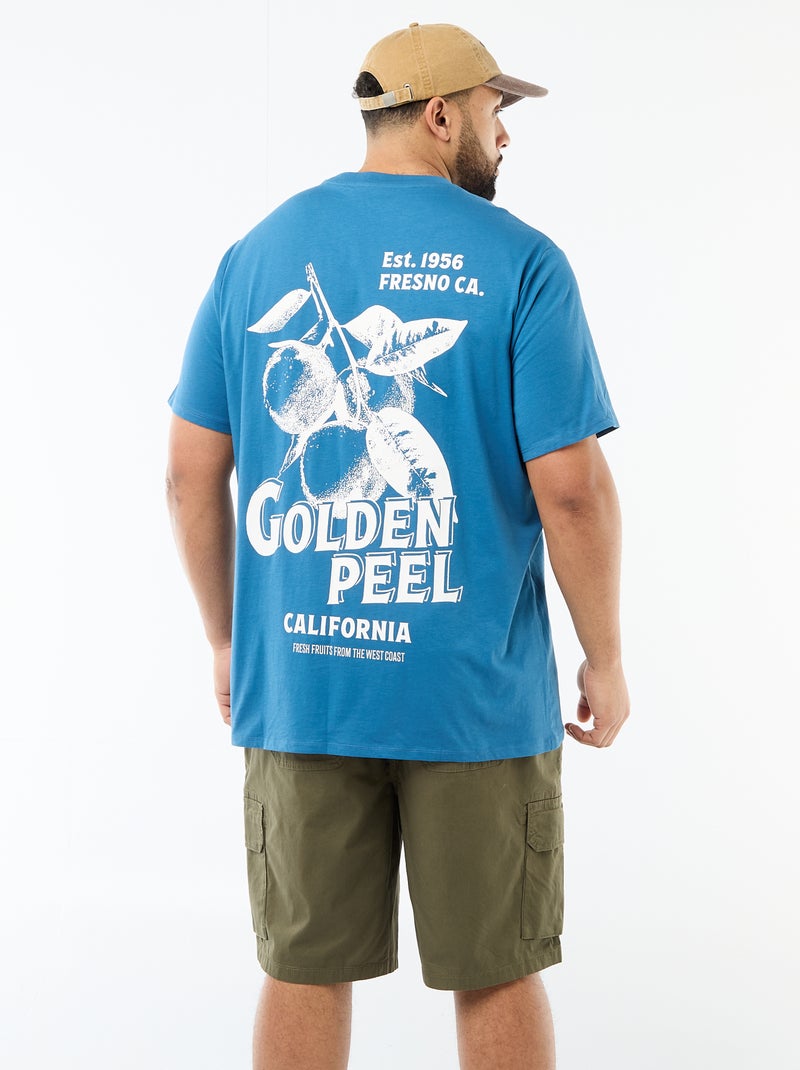 T-shirt estampado de manga curta e gola redonda Azul - Kiabi