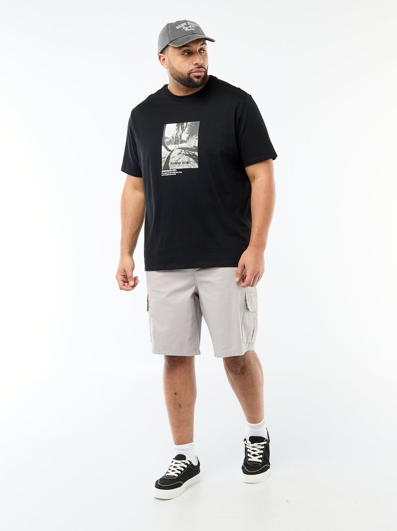 T-shirt estampado de manga curta e gola redonda Preto - Kiabi