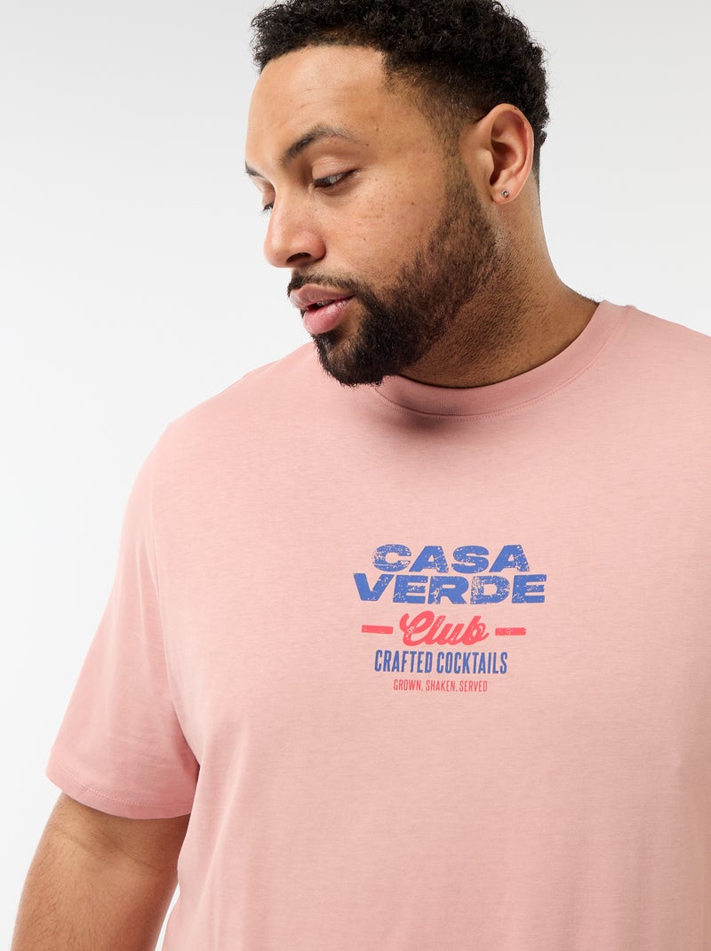 T-shirt estampado de manga curta e gola redonda Rosa - Kiabi