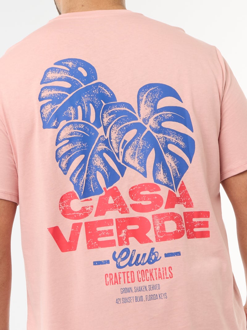 T-shirt estampado de manga curta e gola redonda Rosa - Kiabi