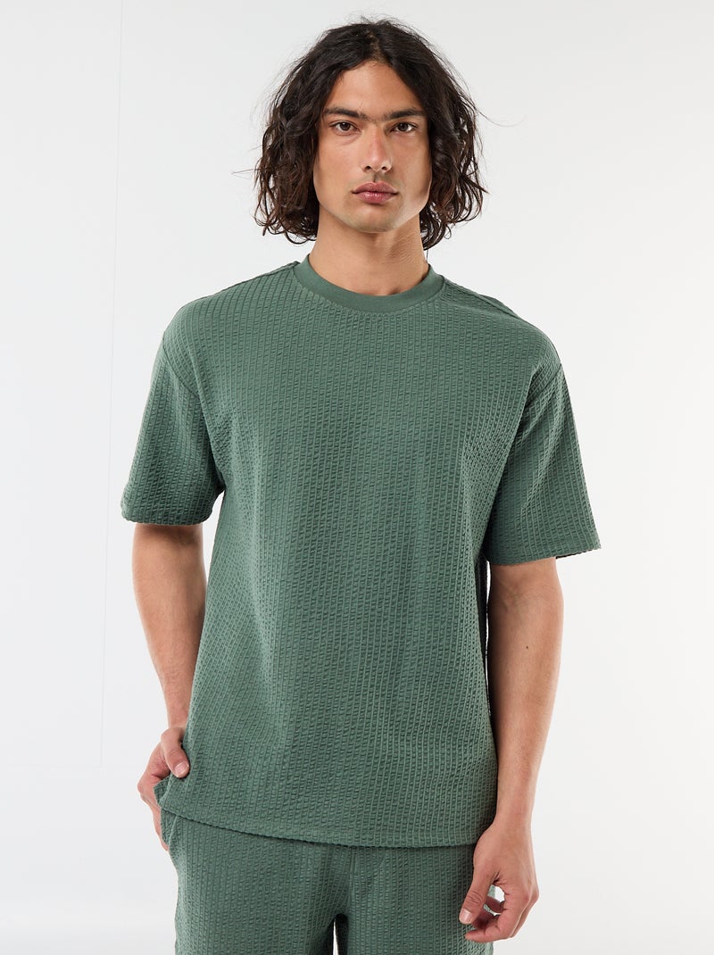 T-shirt estampado de manga curta em favo de mel Verde - Kiabi