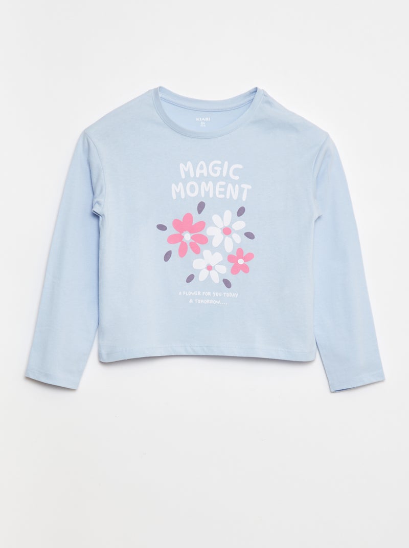 T-shirt estampado de mangas compridas Azul - Kiabi