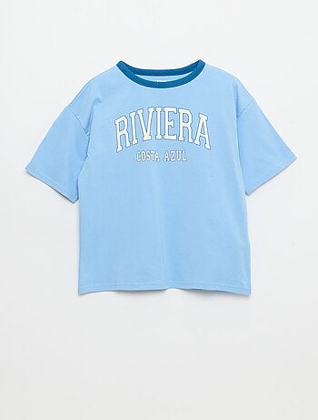 T-shirt estampado divertido de mangas curtas com debruns contrastantes