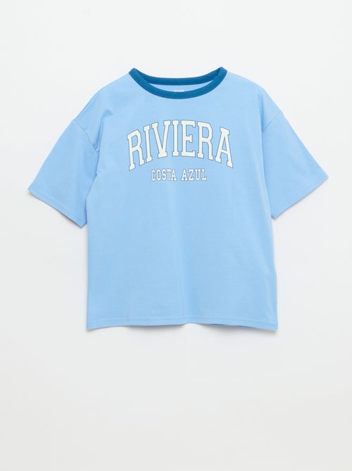 T-shirt estampado divertido de mangas curtas com debruns contrastantes - Kiabi