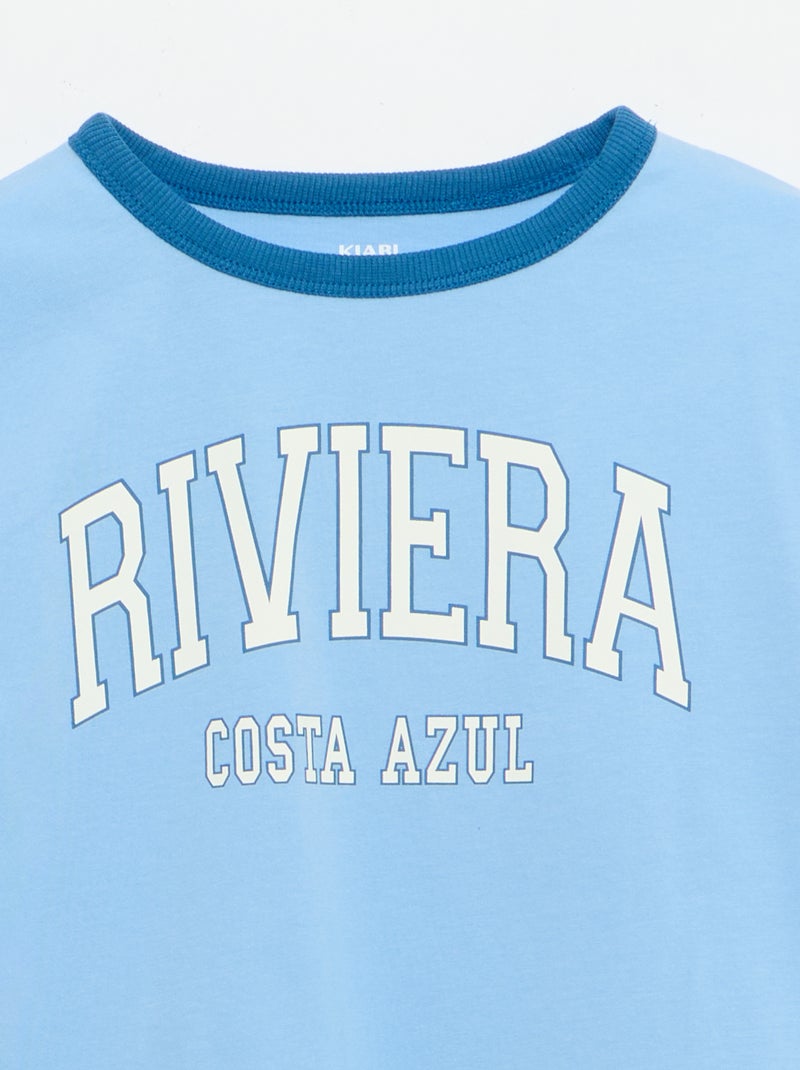 T-shirt estampado divertido de mangas curtas com debruns contrastantes Azul - Kiabi
