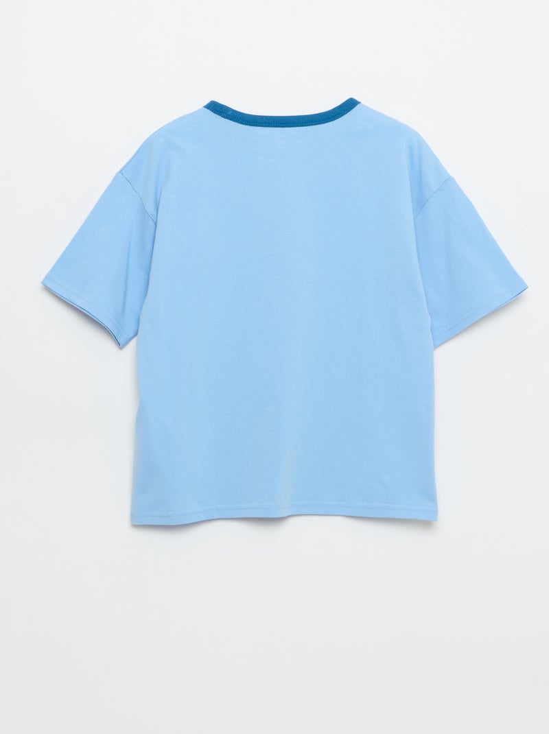 T-shirt estampado divertido de mangas curtas com debruns contrastantes Azul - Kiabi