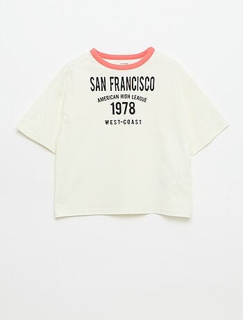 T-shirt estampado divertido de mangas curtas com debruns contrastantes