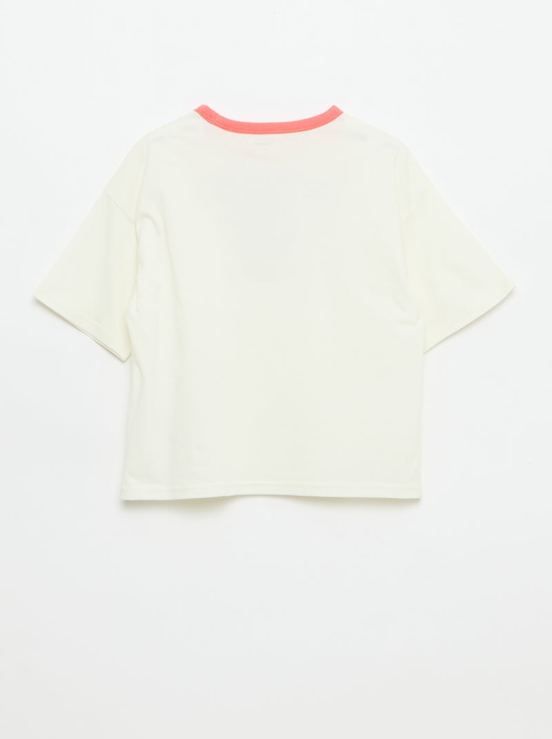 T-shirt estampado divertido de mangas curtas com debruns contrastantes Branco - Kiabi