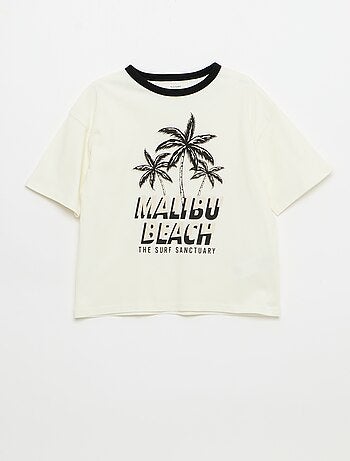 T-shirt estampado divertido de mangas curtas com debruns contrastantes