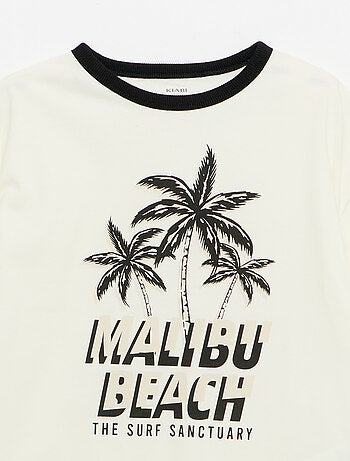 T-shirt estampado divertido de mangas curtas com debruns contrastantes