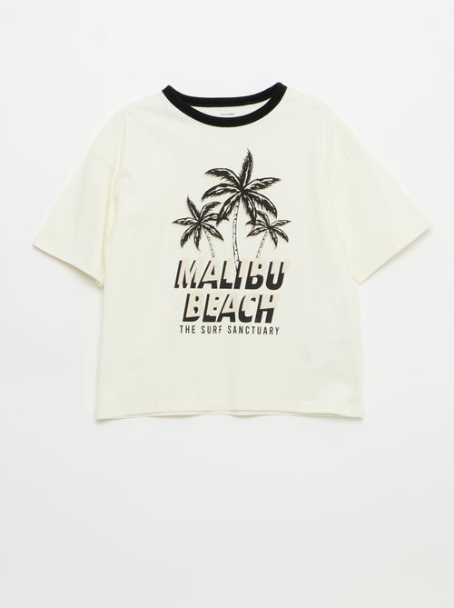 T-shirt estampado divertido de mangas curtas com debruns contrastantes - Kiabi