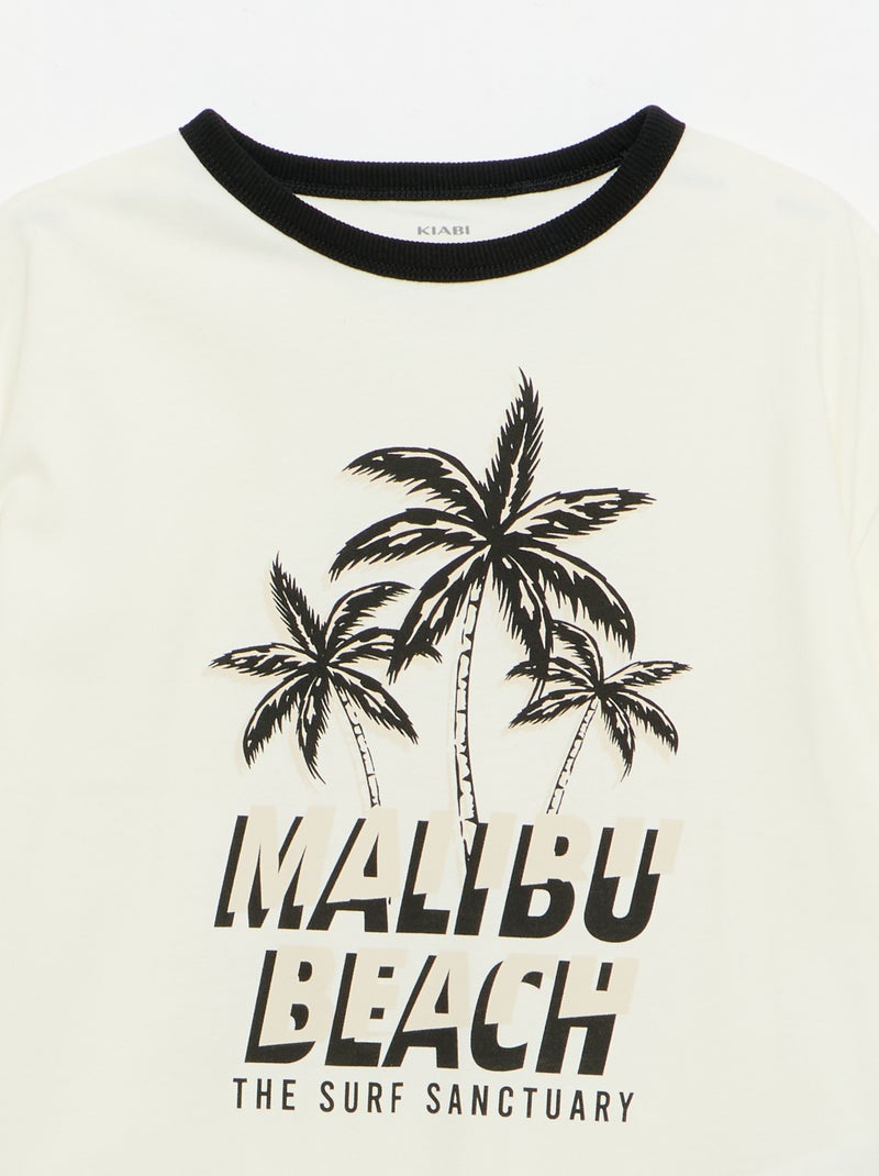 T-shirt estampado divertido de mangas curtas com debruns contrastantes Branco - Kiabi