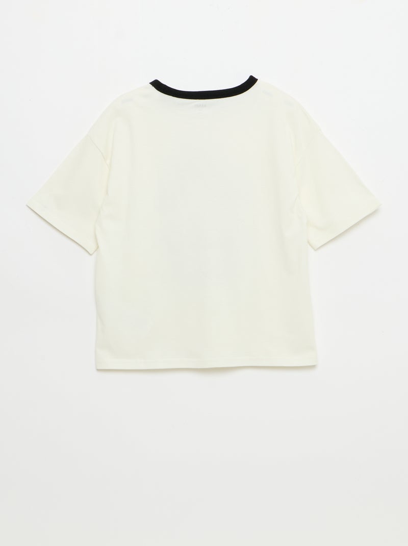 T-shirt estampado divertido de mangas curtas com debruns contrastantes Branco - Kiabi