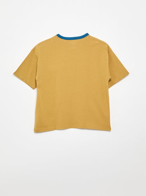 T-shirt estampado divertido de mangas curtas com debruns contrastantes - Kiabi