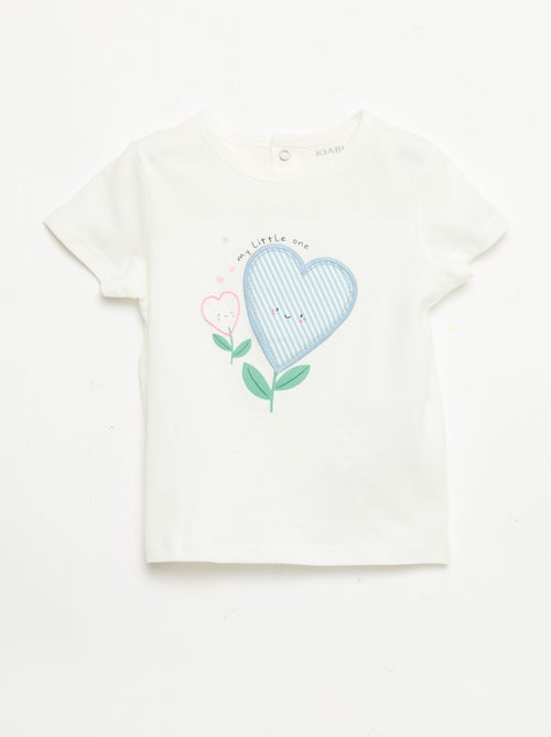 T-shirt estampado e bordado de manga curta - Kiabi