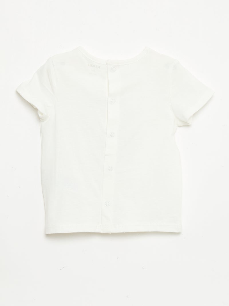 T-shirt estampado e bordado de manga curta Branco - Kiabi
