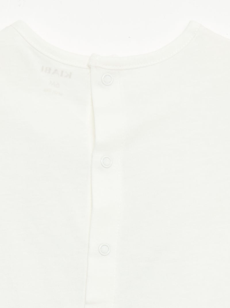 T-shirt estampado e bordado de manga curta Branco - Kiabi