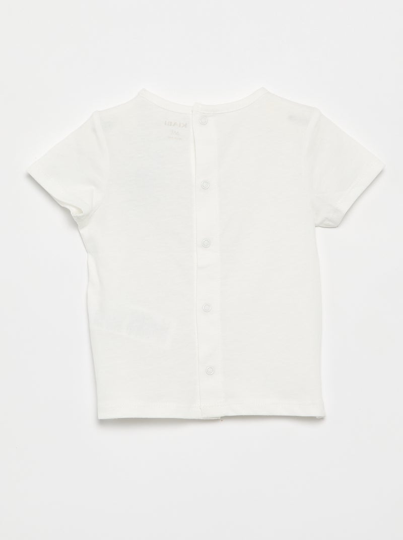 T-shirt estampado e bordado de manga curta Branco - Kiabi