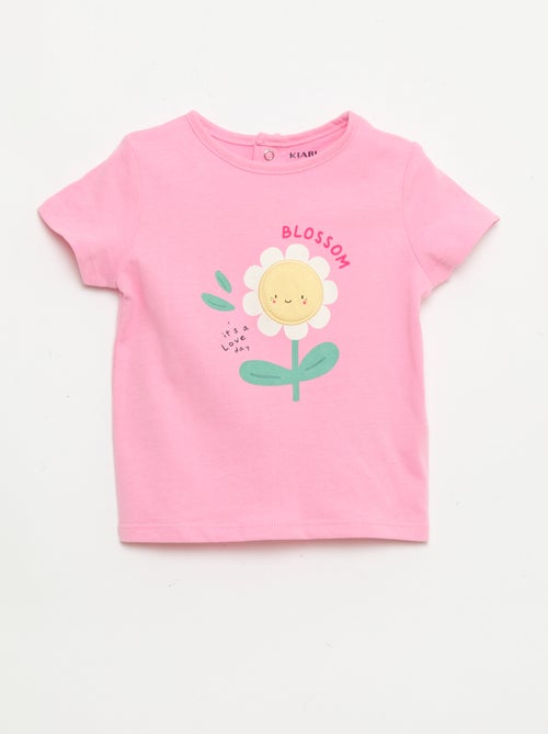 T-shirt estampado e bordado de manga curta - Kiabi
