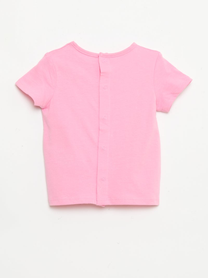 T-shirt estampado e bordado de manga curta Rosa - Kiabi