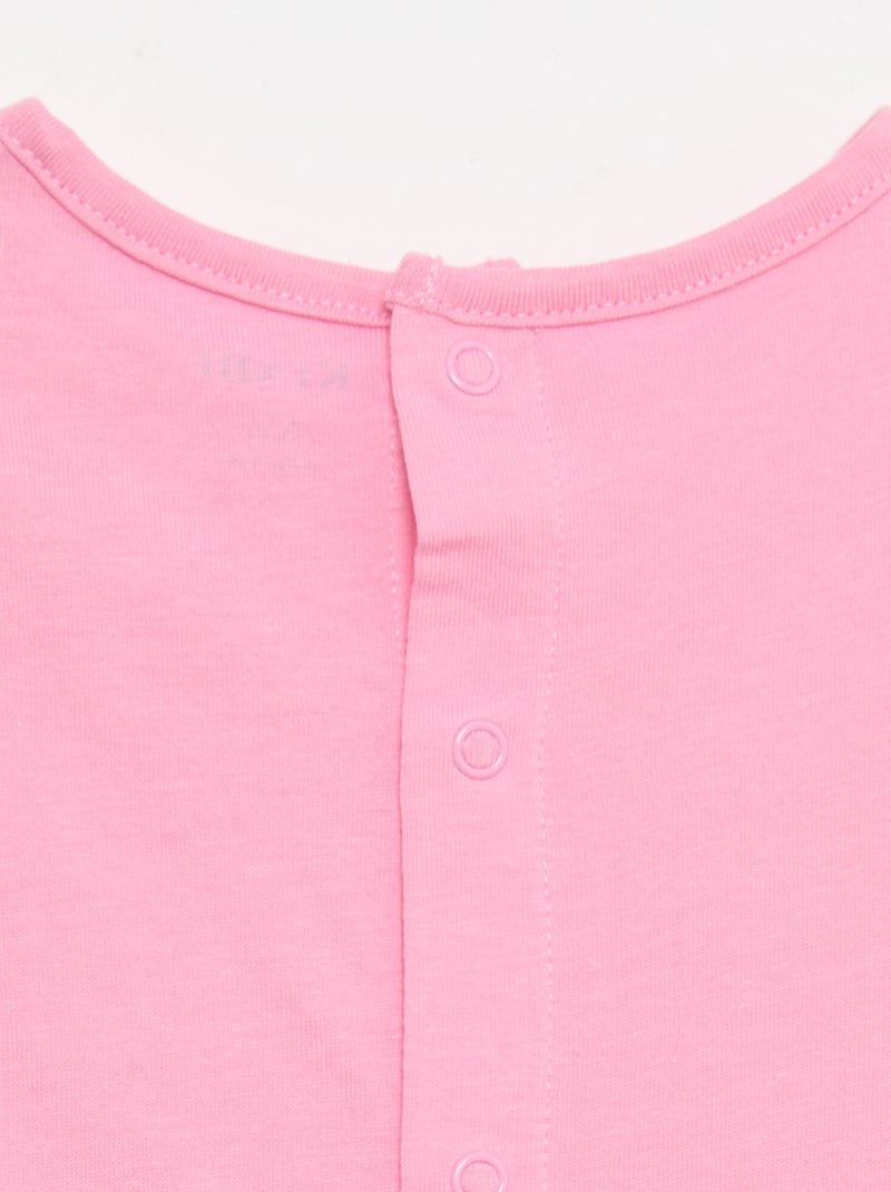 T-shirt estampado e bordado de manga curta Rosa - Kiabi