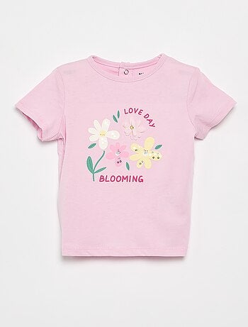 T-shirt estampado e bordado de manga curta