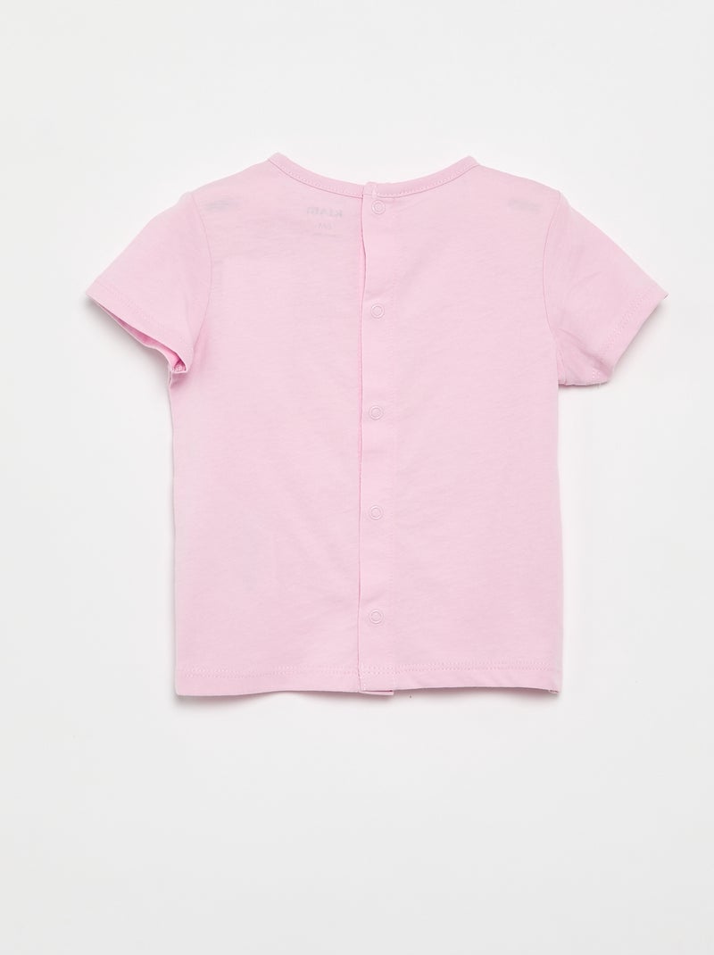 T-shirt estampado e bordado de manga curta Rosa - Kiabi